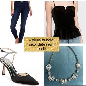 4 piece date night outfit - top/jeans/shoes/necklace
